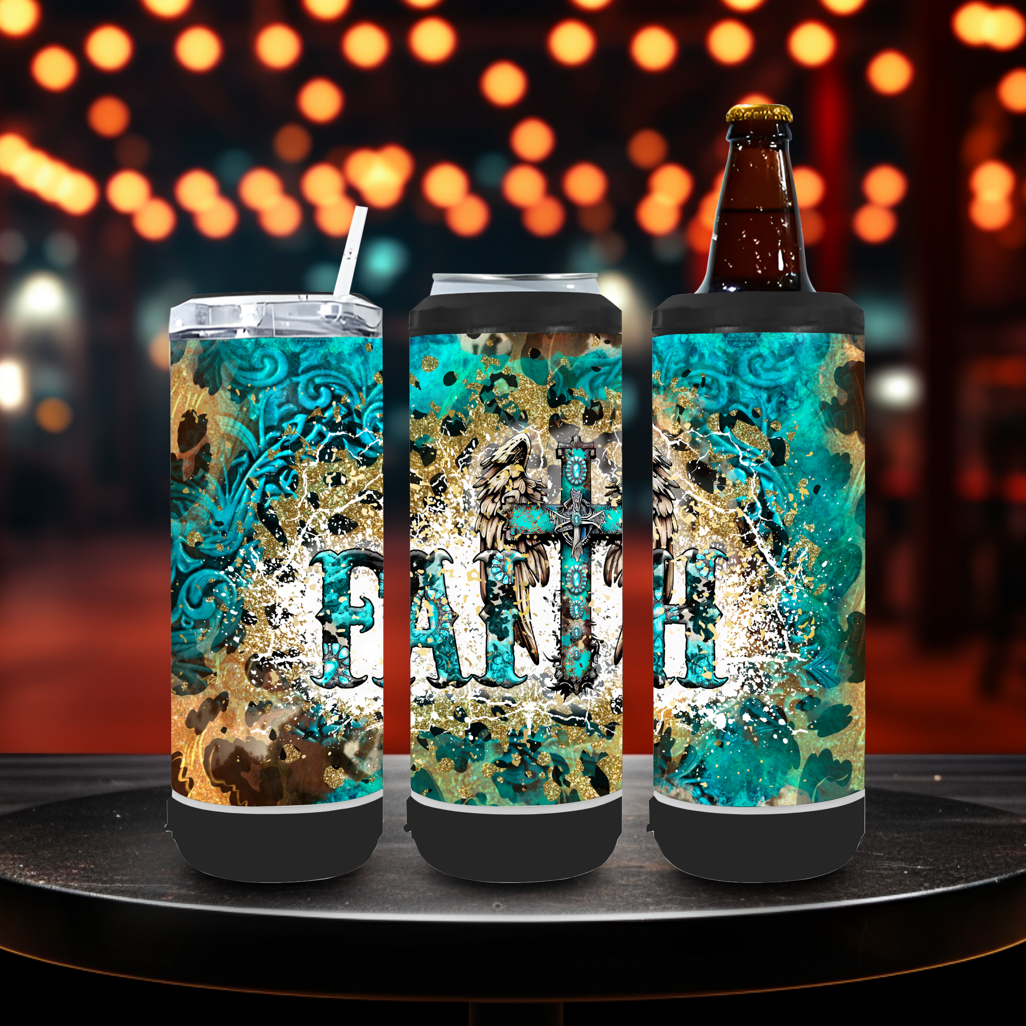 4 In 1 Speaker Black Can Cooler Tumbler