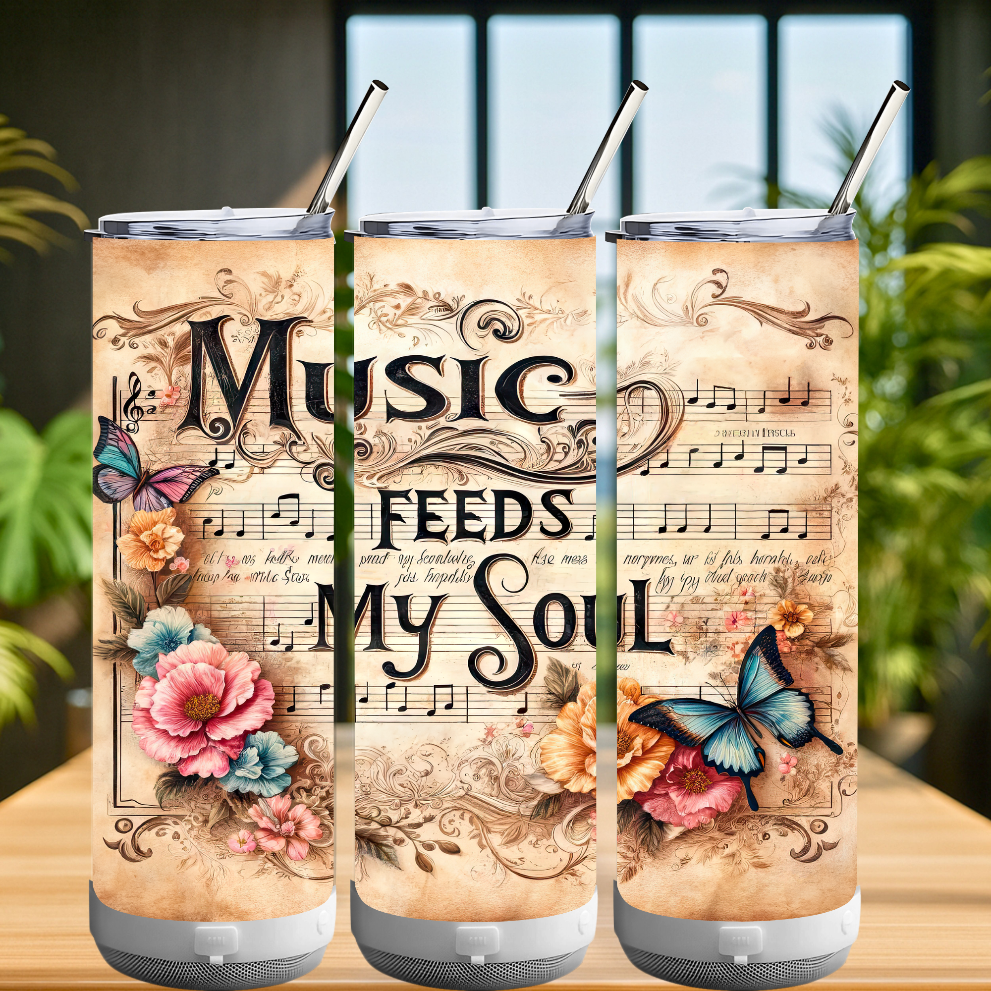 20oz White Bluetooth-Speaker Tumbler